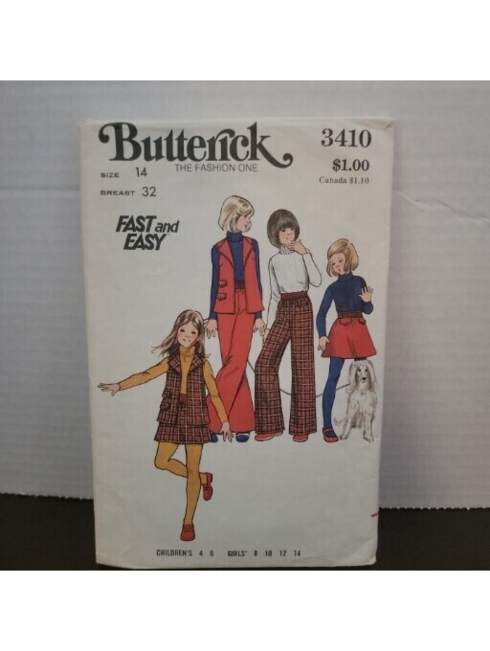 Girl's VEST Pants and SKIRT Chrildren's Butterick 3410 Vintage Sewing Pattern